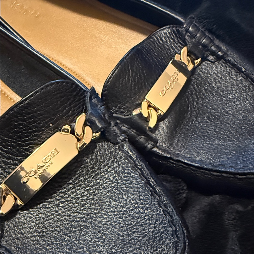 Coach Black Pebble Leather Women's Loafers with Gold Hardware - Picture 4 of 14
